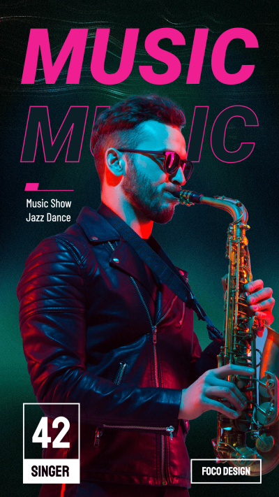 Neon Style Music Man Rectangle Frame Text Instagram Story