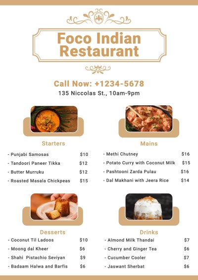 Simple Geometry Frame Indian Cuisine Restaurant Food Menu