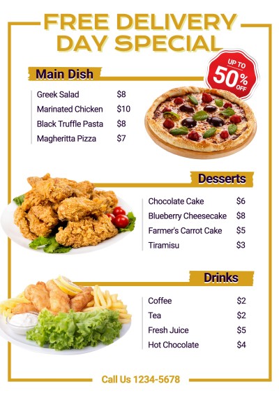 Simple Fashion Rectangle Frame Fast Food Free Delivery Day Promo Menu