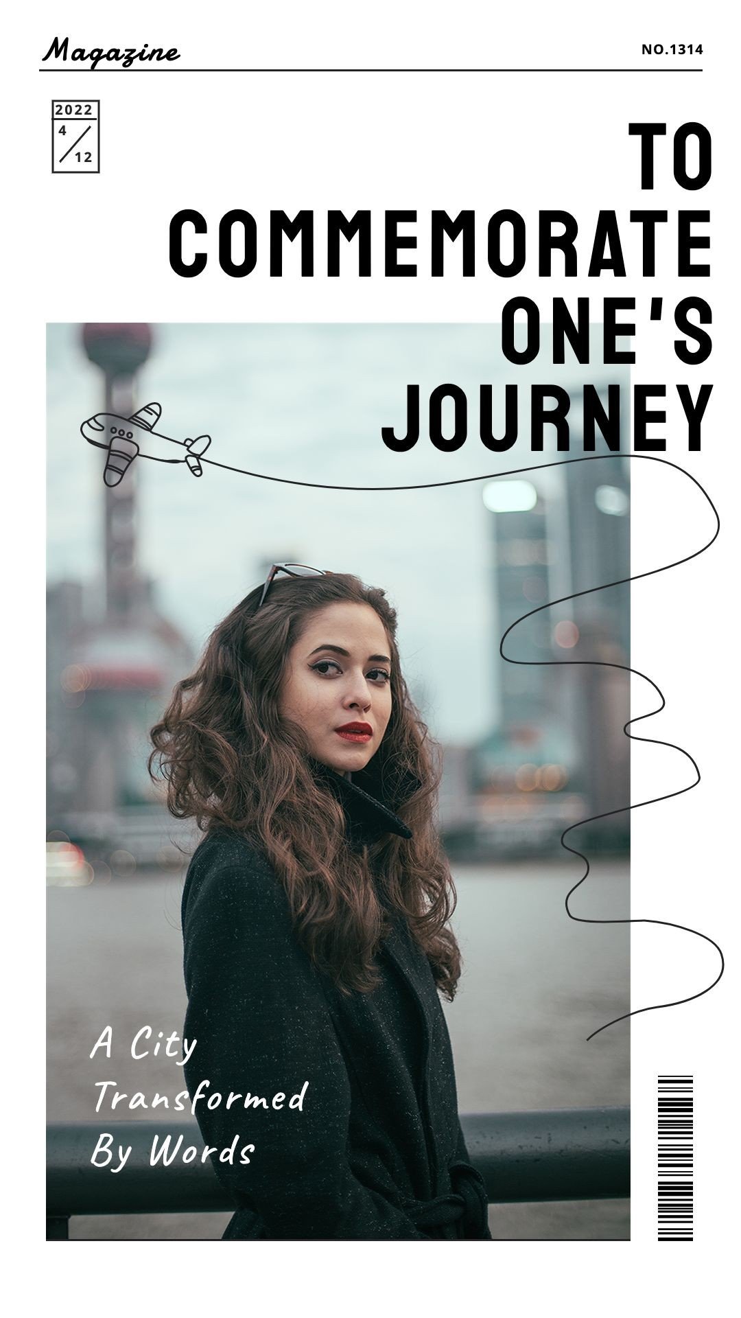 Magazine cover style Hand Painted Airplane Woman Show Instagram story