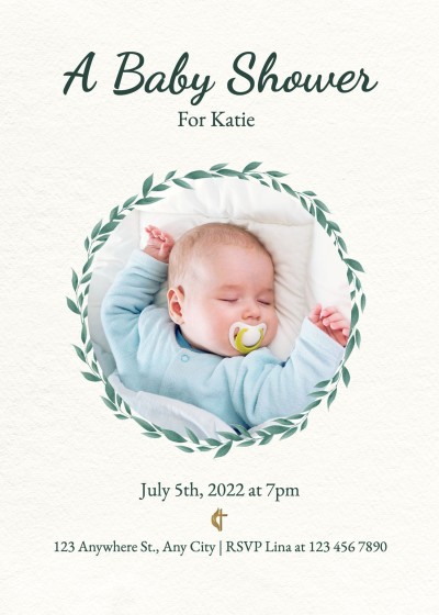 Simple Literary Hand Painted Leaves Circle Frame Baby shower invitation
