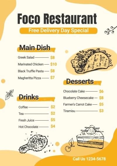 Retro Style Free Delivery Day Fast Food Promo Menu