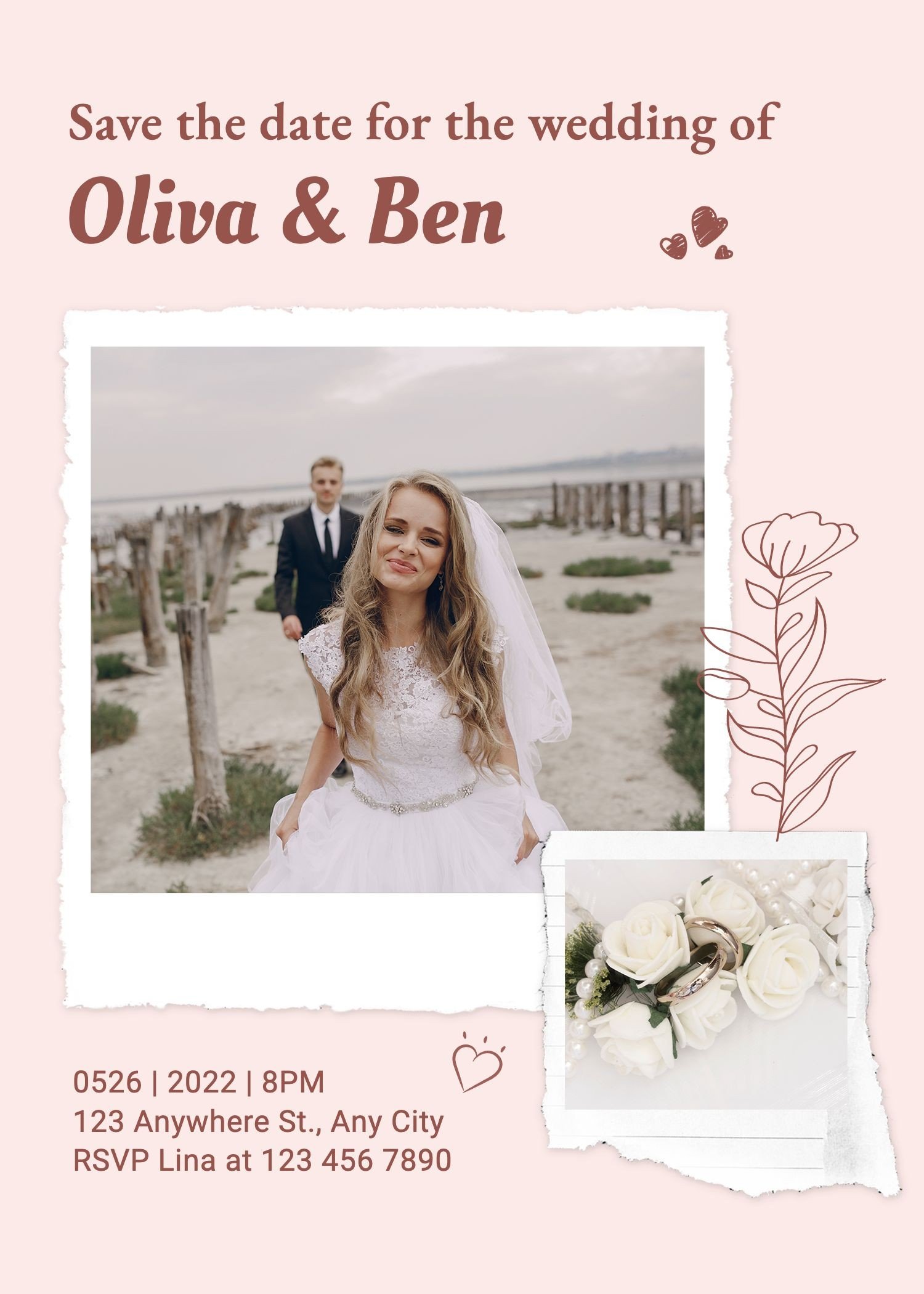 Simple Literary Paper Tearing Frame Wedding invitation