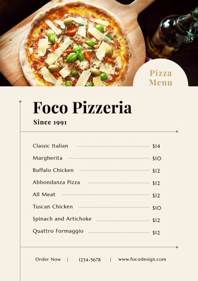 Retro Lines Decorate Italian Restaurant Pizzeria Pizza Menu