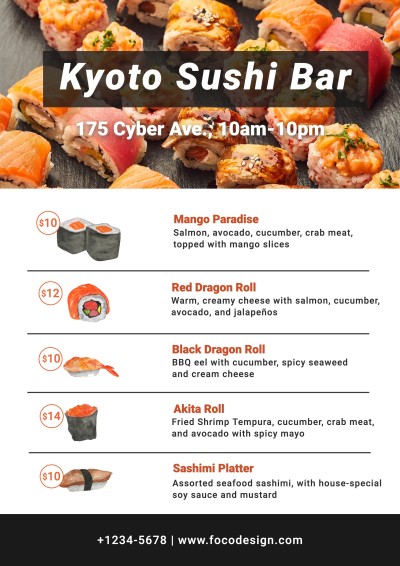 Simple Fashion Style Sushi Bar Display Menu