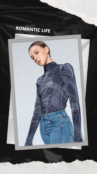 Black Plastic Paper Tear Style Women's Wear Display Promo Ecommerce Story