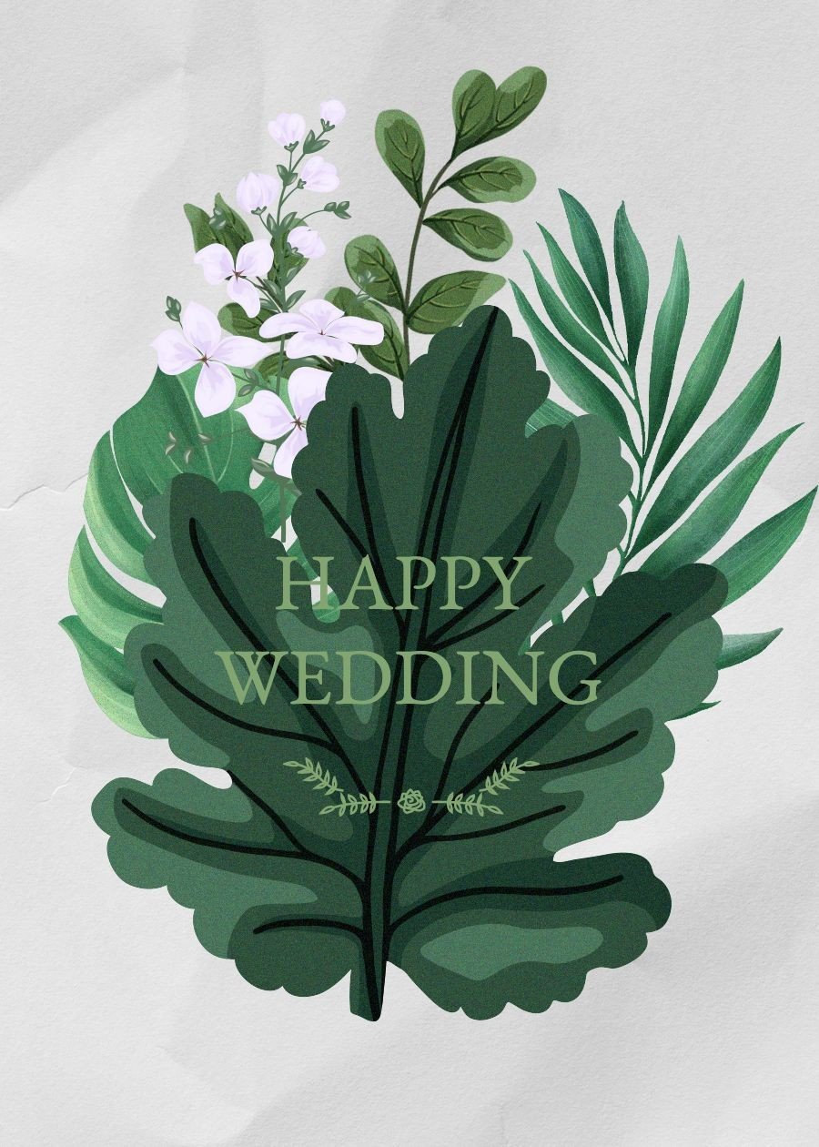 Simple Literary Style Hand Painted Leaves Wedding Greeting card