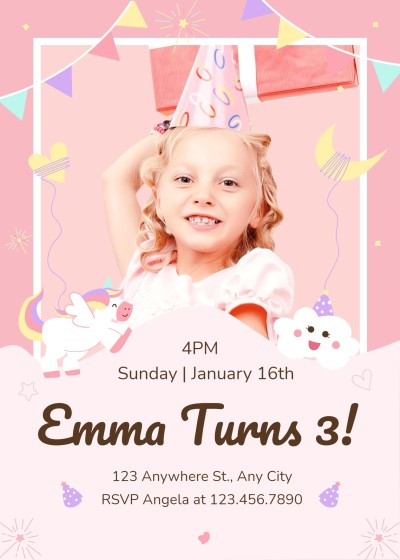 Cute Hand Painted Colorful Flags Birthday Invitation Letter
