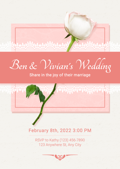 Creative Rose Text Attend On Time Notification Wedding Invitation Letter