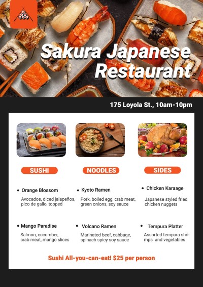Minimalist Style Japanese Restaurant Menu