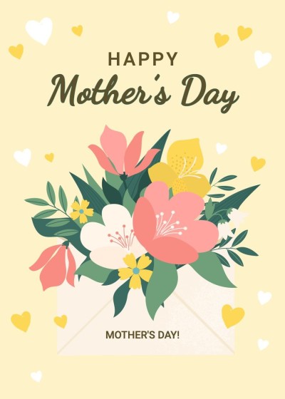 Literary Style Cartoon Letter Flowers Element Mother's Day Greeting Card