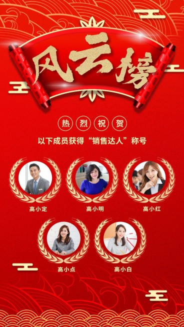 金融保险风云榜销售达人喜报激励海报预览效果