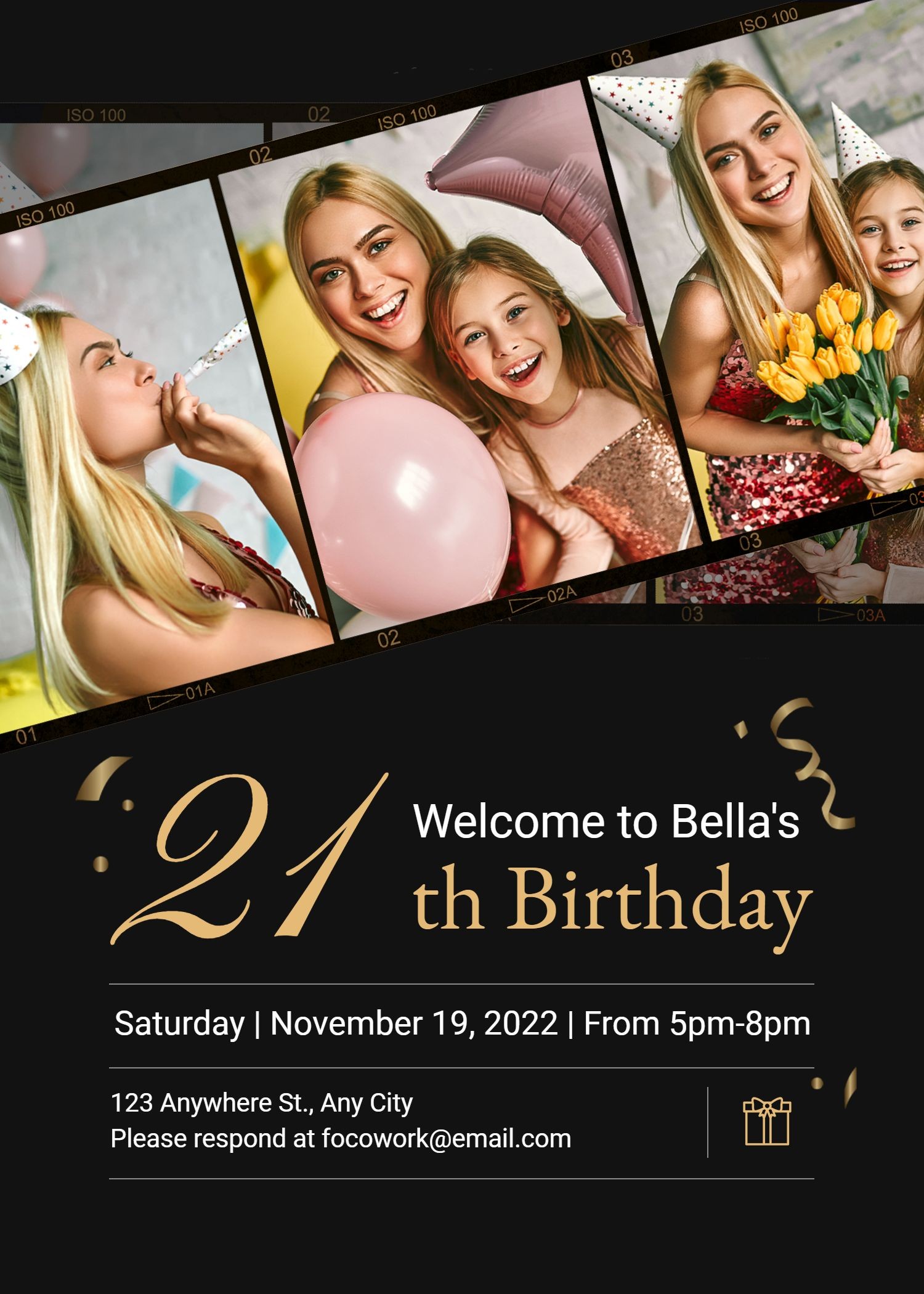 Simple Gold Line Element Birthday Invitation letter