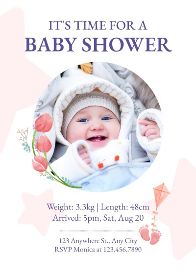 Simple Cartoon Stars Pattern Decoate  Baby shower invitation letter