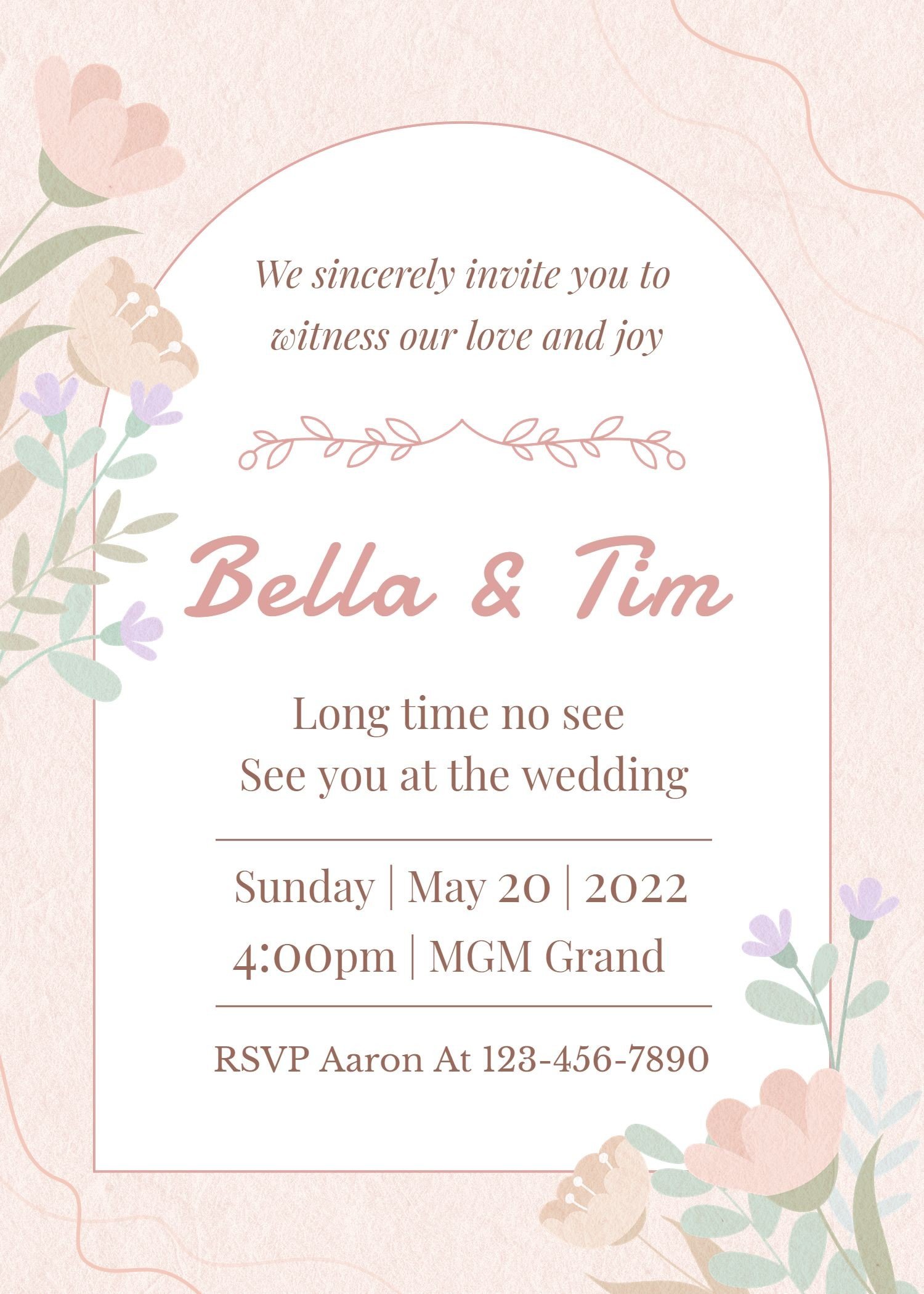Simple Hand Painted Plants Decor Arch Frame Wedding invitation letter