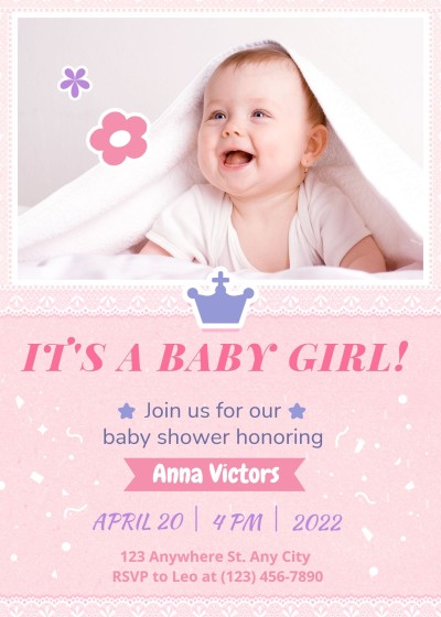 Simple Cute Style Pink Color Background Baby shower invitation Letter