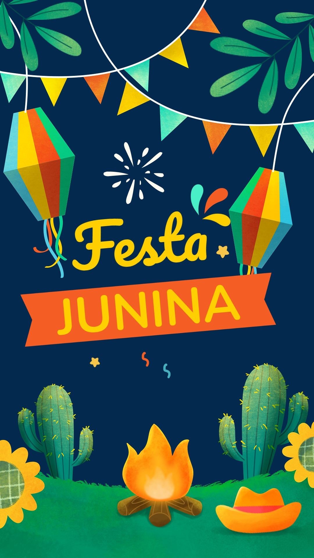 Hand Painted Flames Pattern Festa Junina Celebration Scene Instagram story