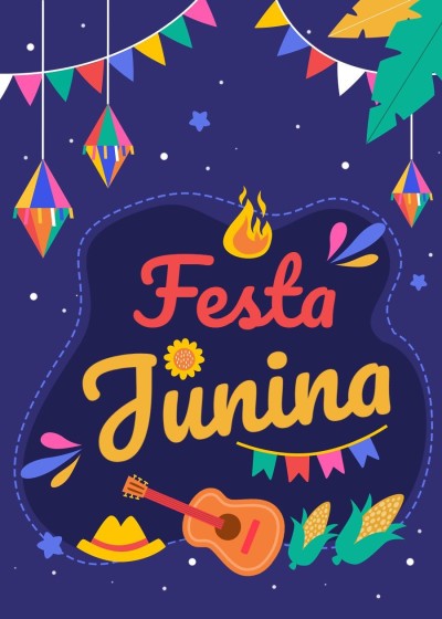 Cartoon Colorful Flags Decorate Festa Junina Card