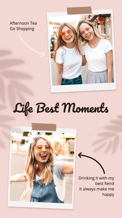 Fashion Polaroid Style Leaves Shadow Smile Girls Instagram Story