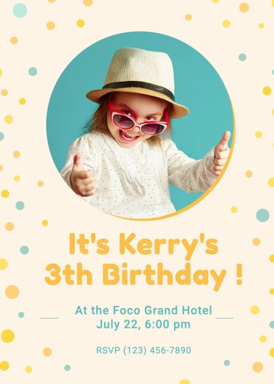 Simple Cute Style Colorful Dot 3rd birthday Invitation
