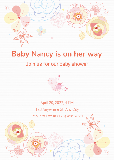 Hand-painted Flower Baby shower Invitation letter