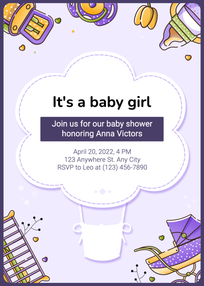 Purple Color System Baby shower invitation letter