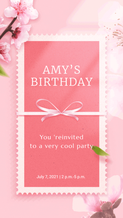 Fresh Style Pink Color Flower Element Birthday Party Invitation  Instagram Story Video