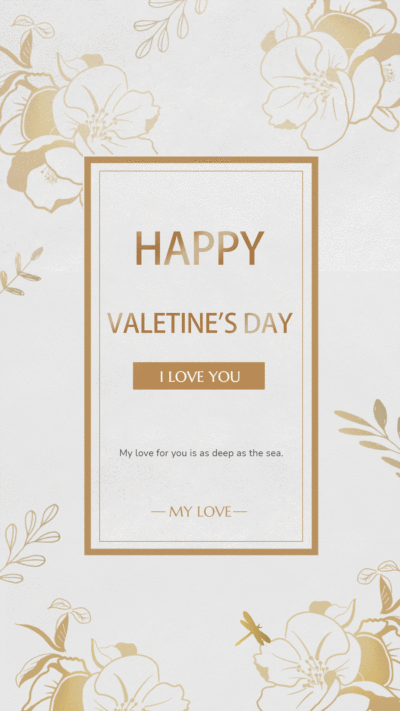 Luxury Style Hand Painted Plants Gold Rectangle Element Valentine's Day Greeting Text Instagram Story Video