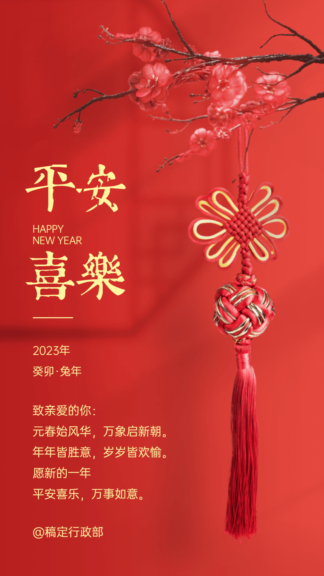 喜庆新年春节实景复古中国结祝福贺卡海报