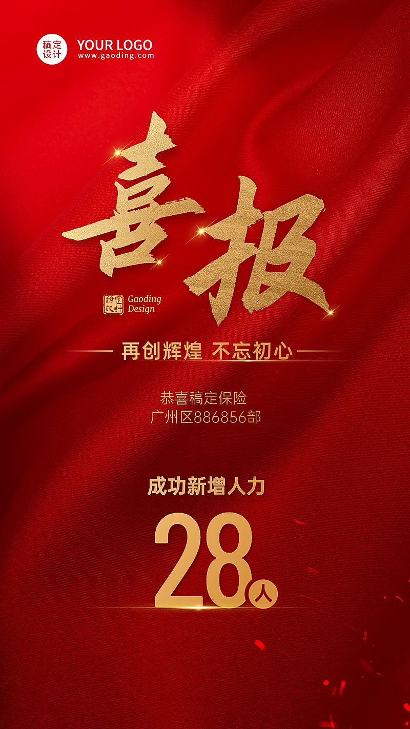 金融保险新增人力表彰喜报贺报喜庆风手机海报