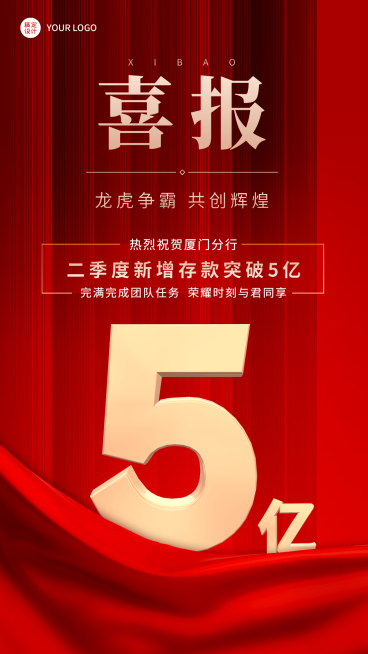 金融银行业绩表彰喜报贺报红金喜庆风手机海报预览效果
