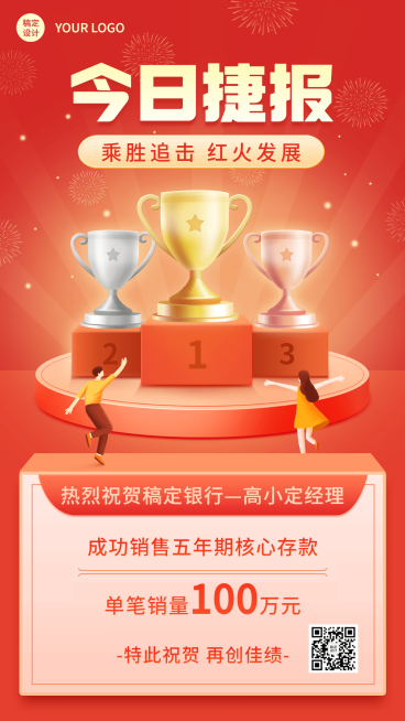 金融保险今日捷报喜报业绩表彰2.5D喜庆手机海报预览效果