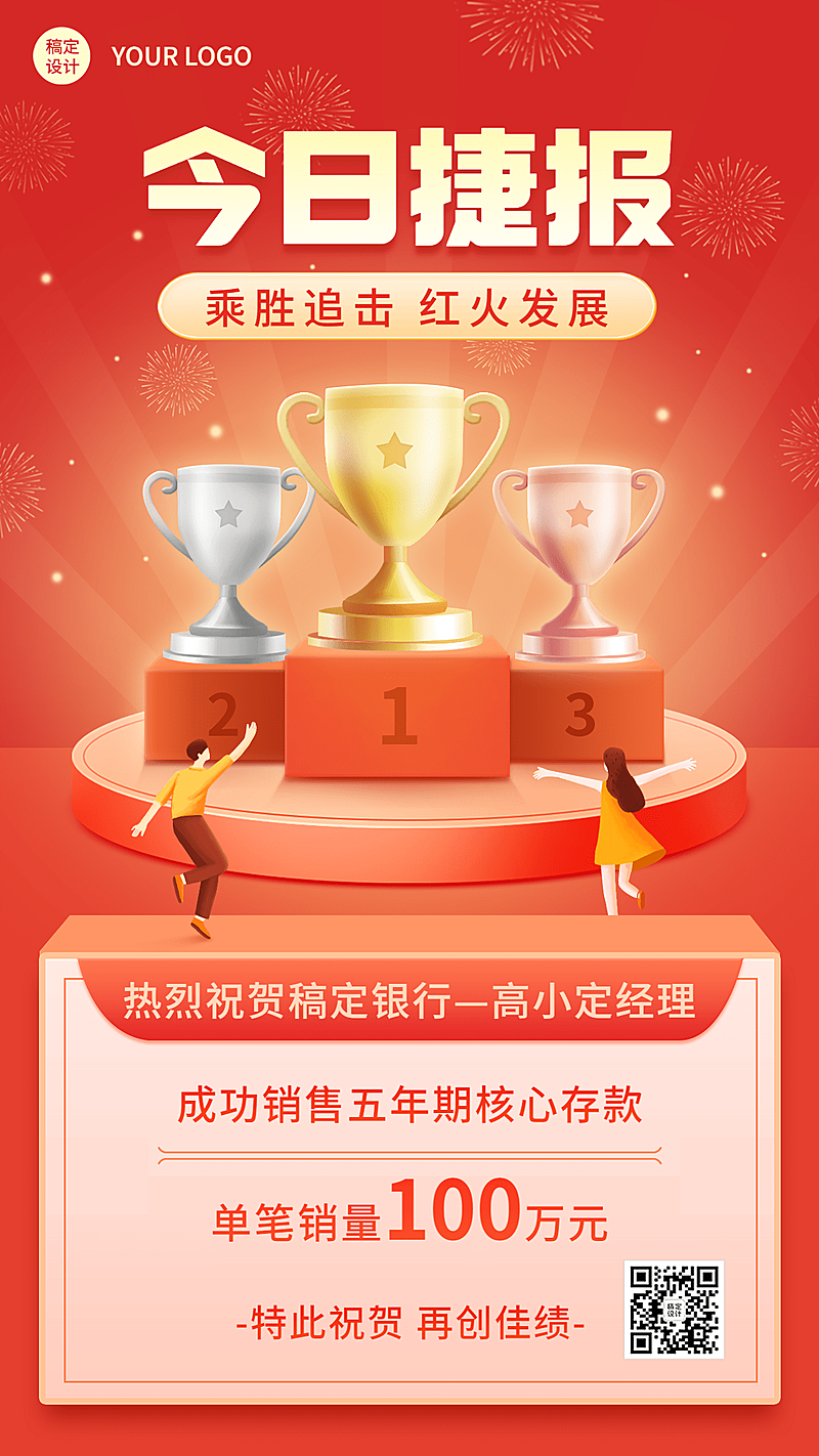 金融保险今日捷报喜报业绩表彰2.5D喜庆手机海报