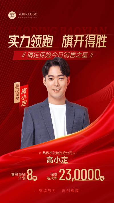 金融保险销售业绩表彰喜报贺报喜庆人物海报