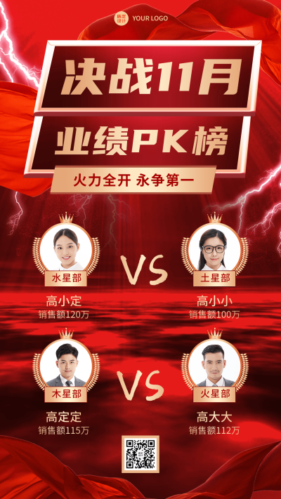 金融保险业绩PK榜单喜庆手机海报