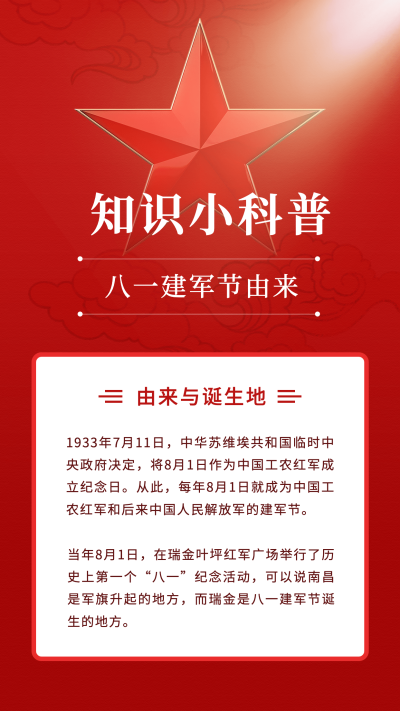 建军节节日科普排版手机海报