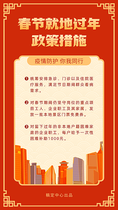 春节疫情防控就地过年政策措施通知公告手机海报