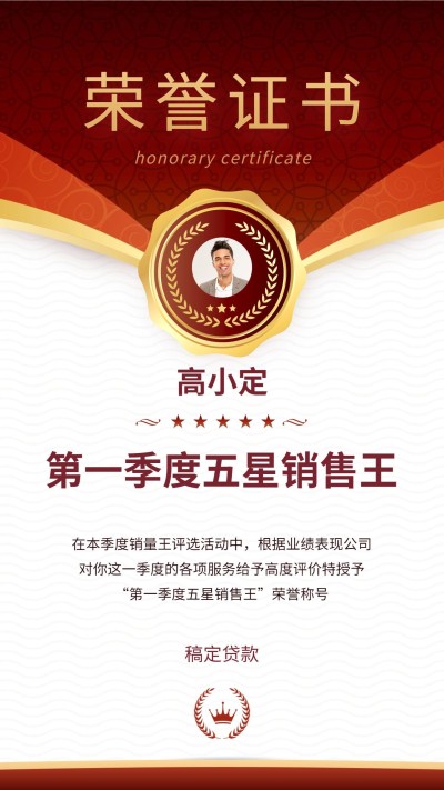 金融保险销售王荣誉证书创意喜报表彰海报