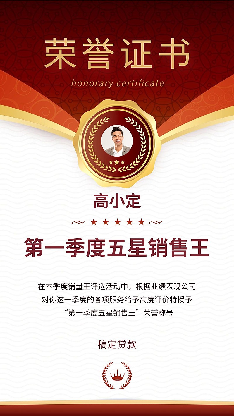 金融保险销售王荣誉证书创意喜报表彰海报