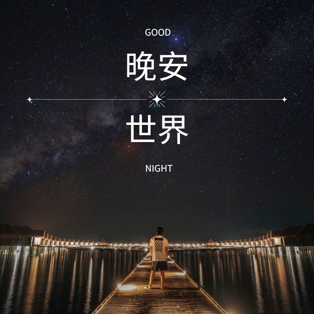 晚安世界风景方形海报