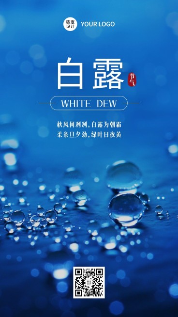 白露节气祝福实景露珠手机海报预览效果