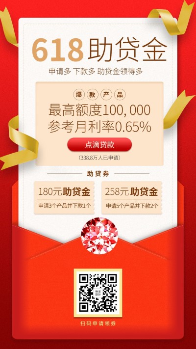 金融保险618理财节助贷金贷款产品营销海报