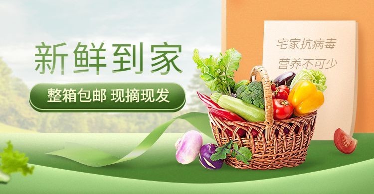 宅家囤粮生鲜蔬菜促销海报banner预览效果