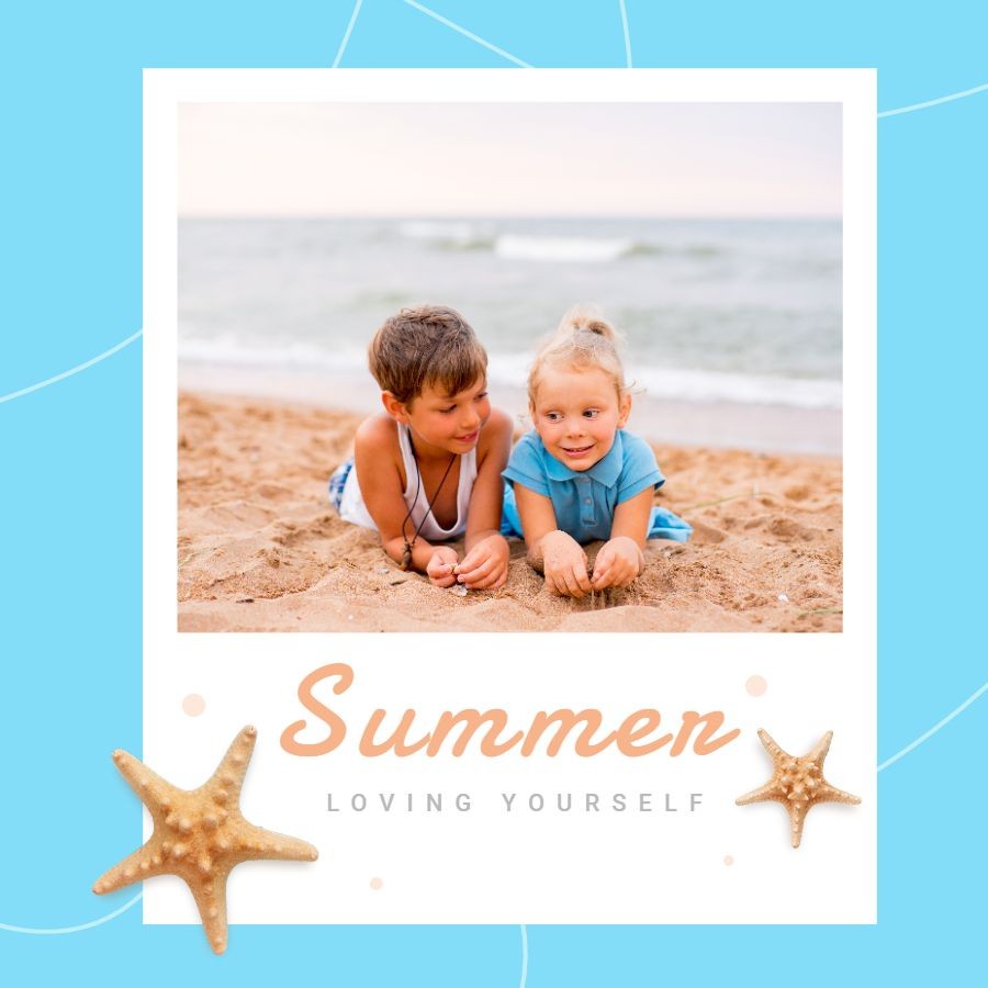 Blue Background Summer Children Photo Fashion Simple Style Poster Instagram Post预览效果