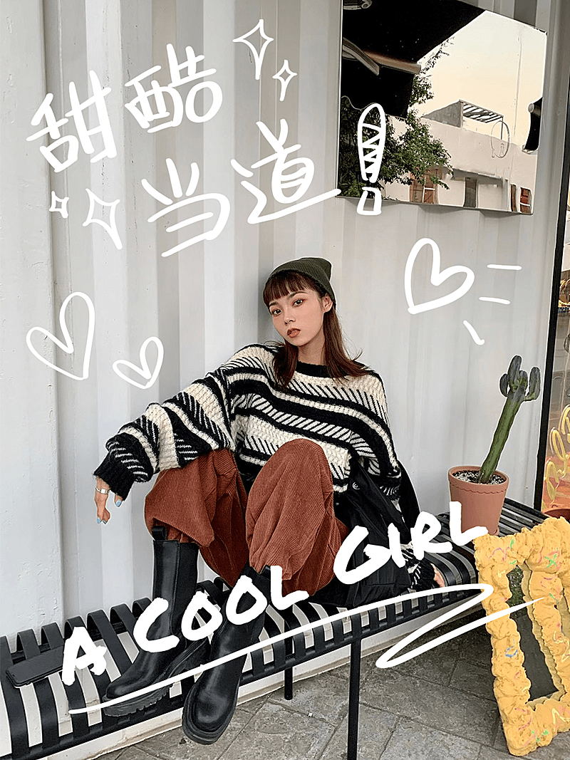 日常穿搭分享自拍涂鸦风plog模板