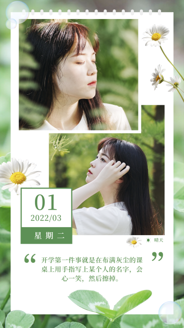 日签开学季晒照清新文艺竖版海报预览效果