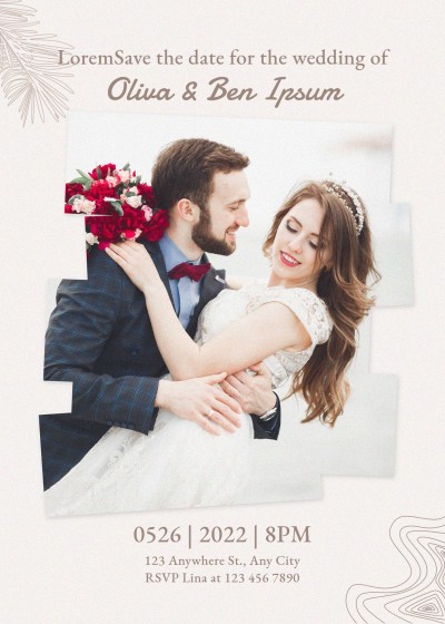 Simple Literary Style Hand Painted Line Plants Element Wedding invitation