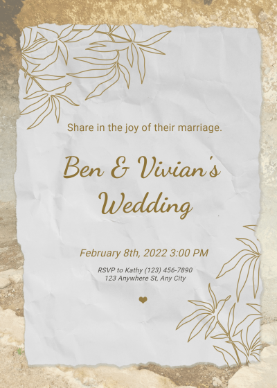 Simple Literary Paper Tear Frame Wedding Invitation Letter