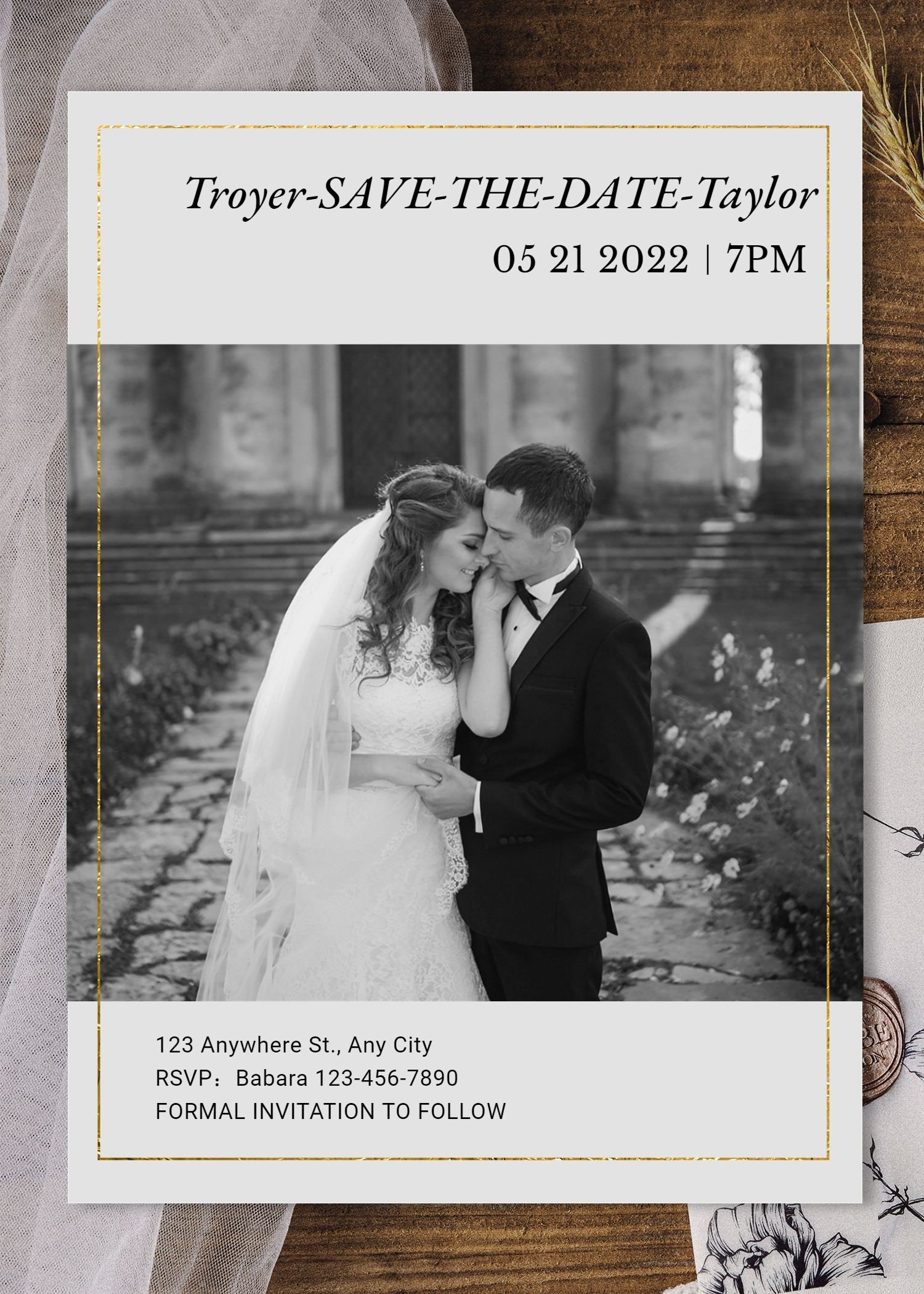 Fashion Filter Element Gold Rectangle Frame Wedding invitation letter
