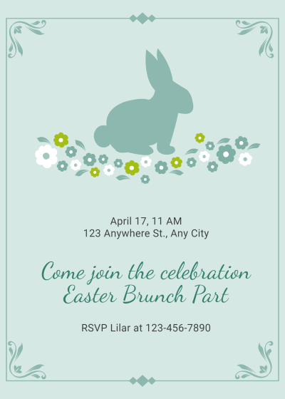 Literary Fresh Style Hand-painted Rabbit Element Easter Party Invitation Letter